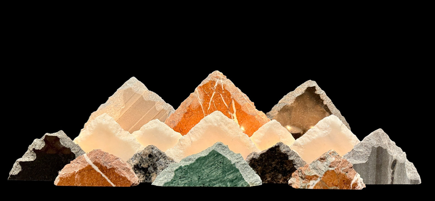 Illuminated marble mountainscape.
