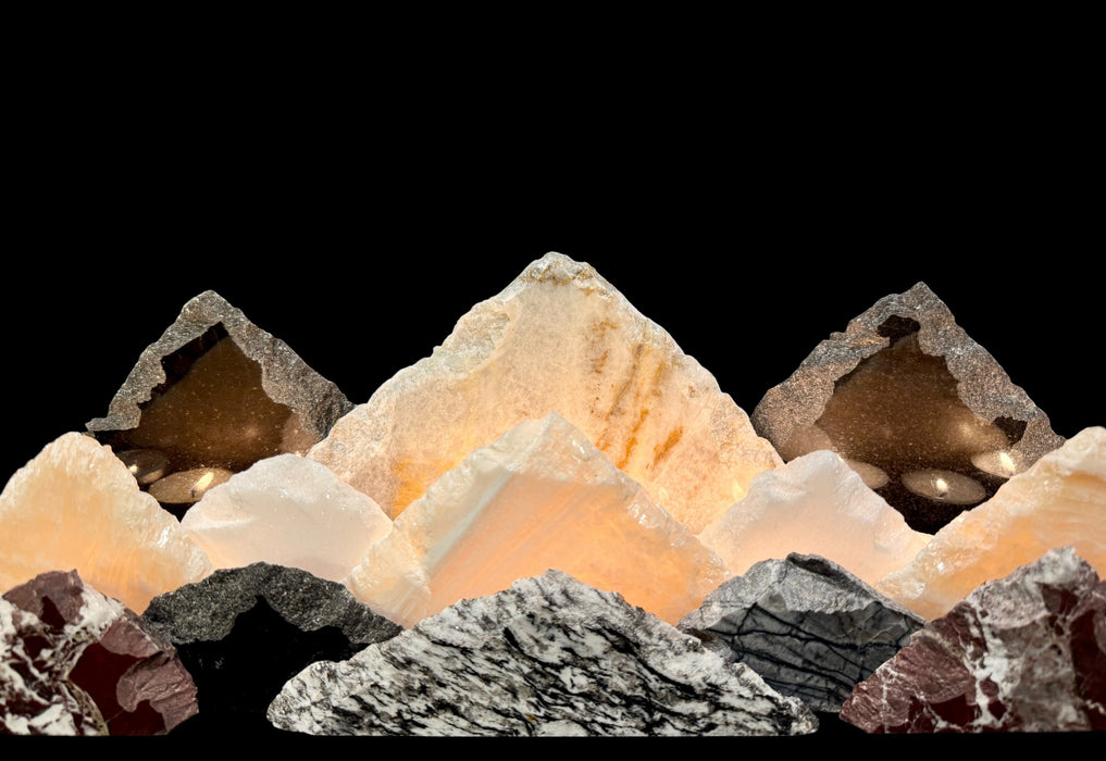 Illuminated onyx mountainscape.
