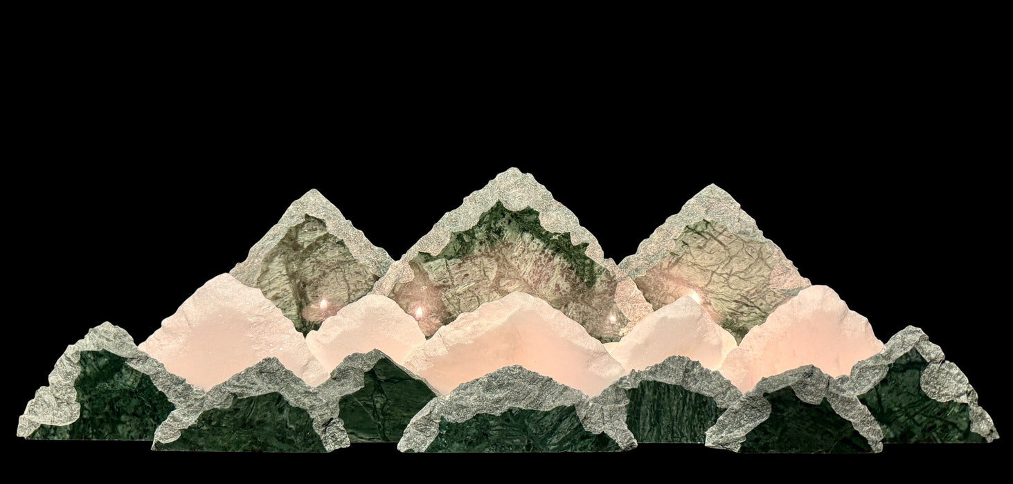 Illuminated marble mountainscape.