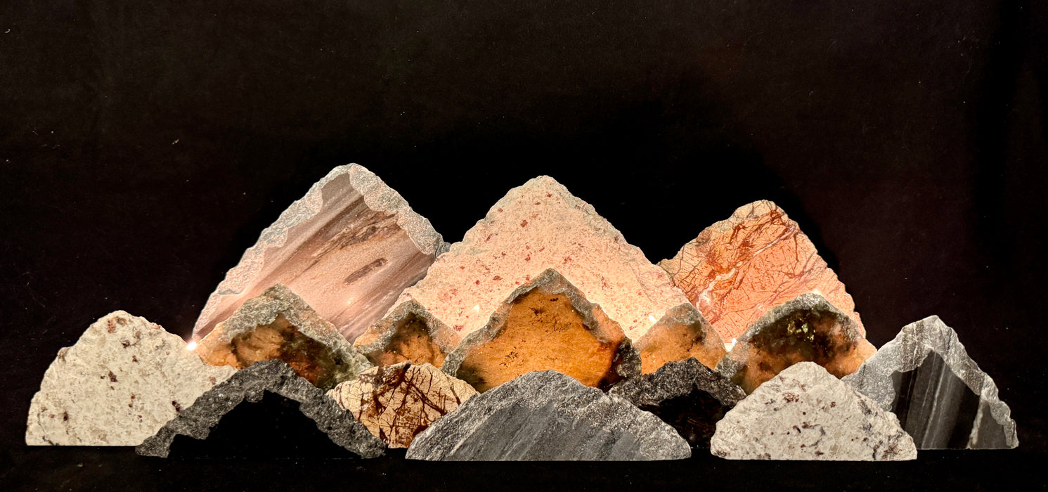 Illuminated labradorite mountainscape.