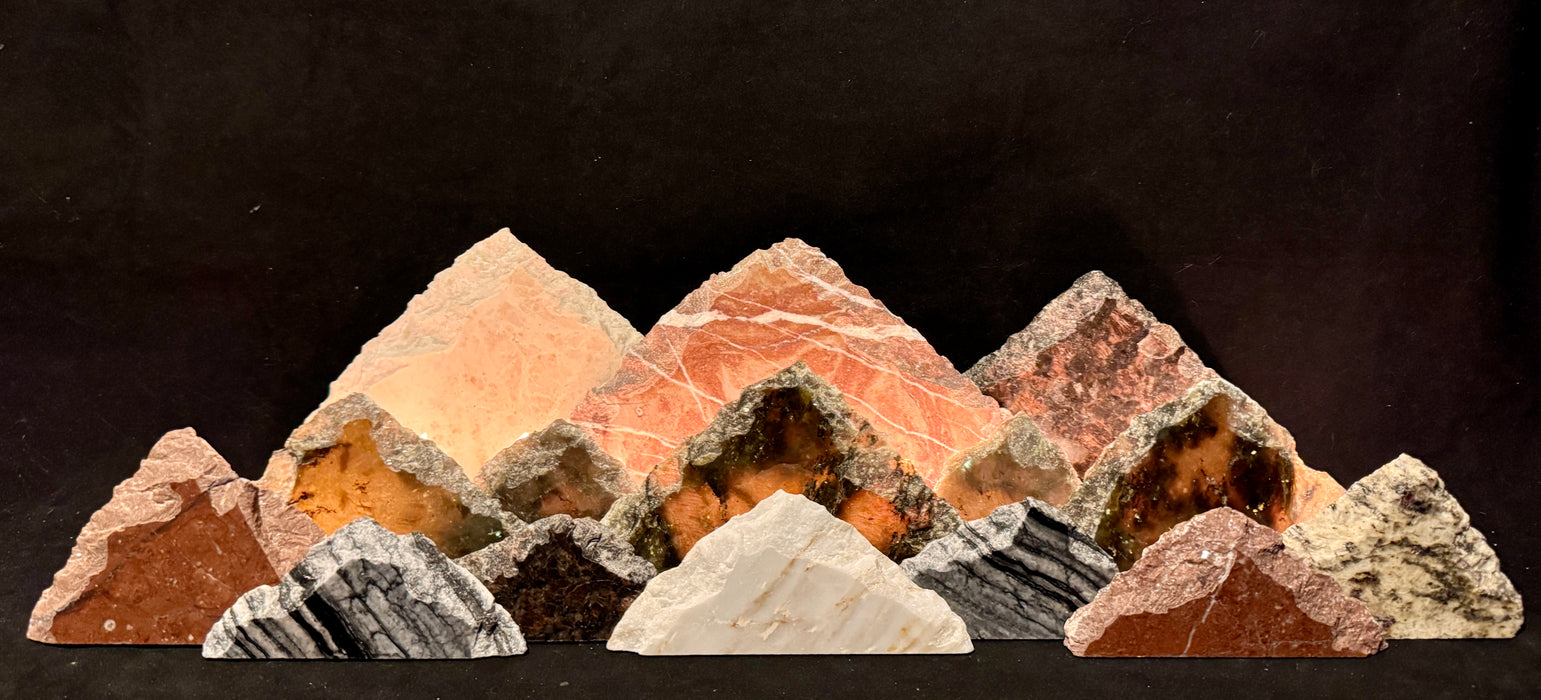Illuminated labradorite mountainscape.