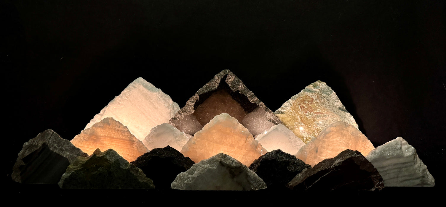 Illuminated onyx mountainscape.