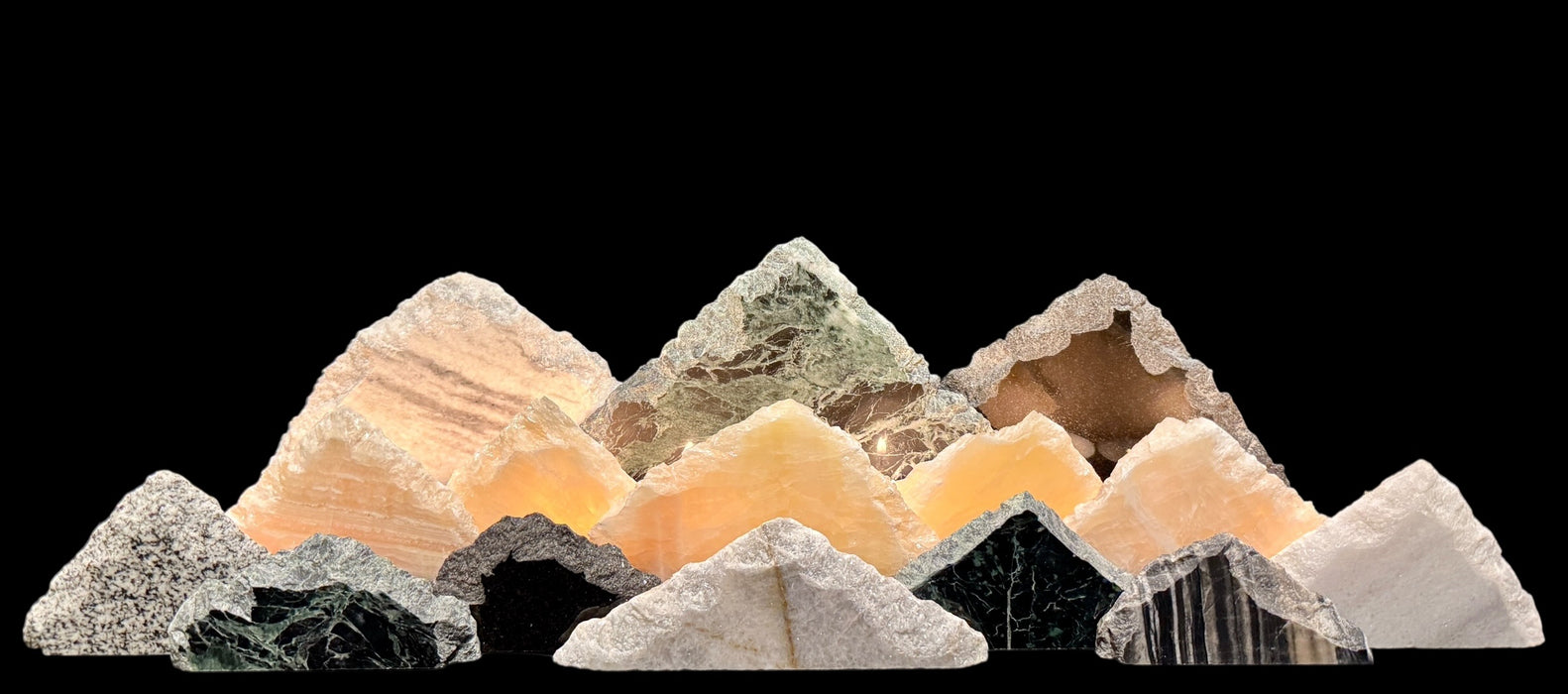 Illuminated onyx mountainscape.