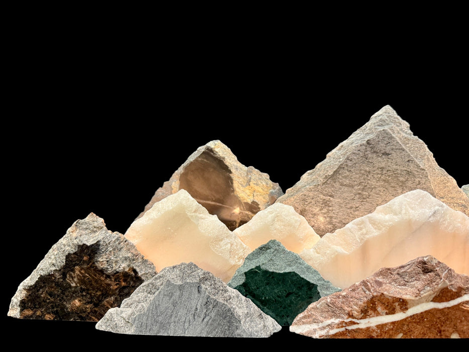 Illuminated marble mountainscape.