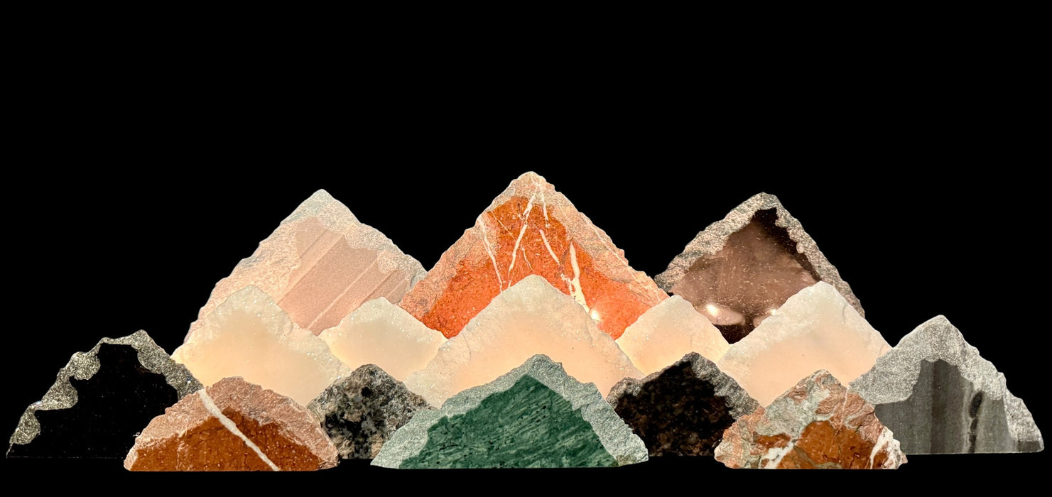 Illuminated marble mountainscape.
