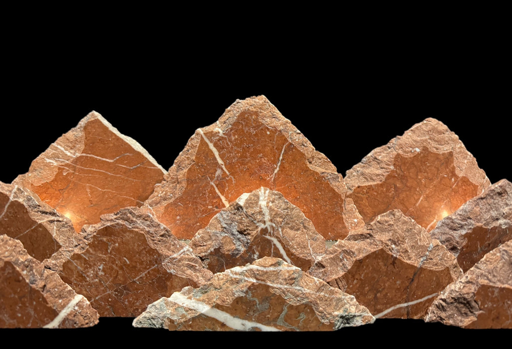 Illuminated marble mountainscape.