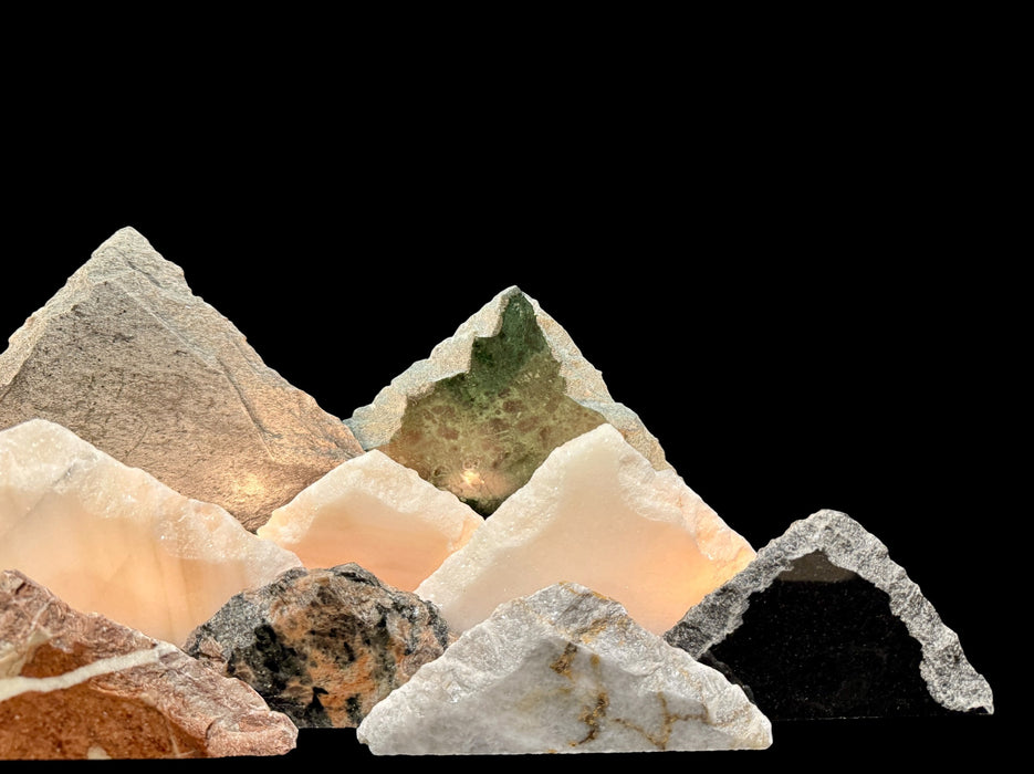Illuminated marble mountainscape.
