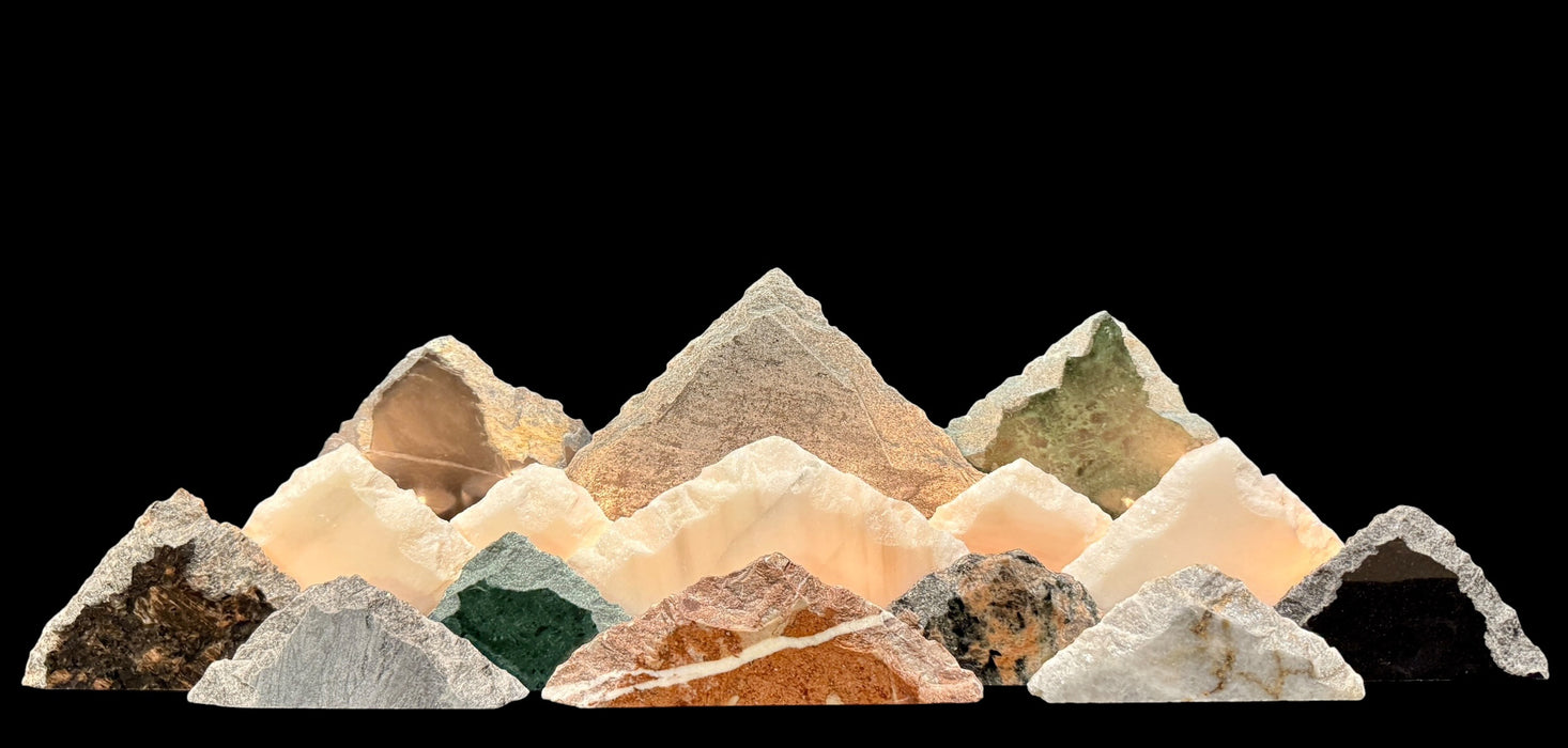 Illuminated marble mountainscape.