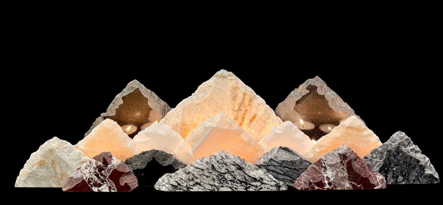 Illuminated onyx mountainscape.