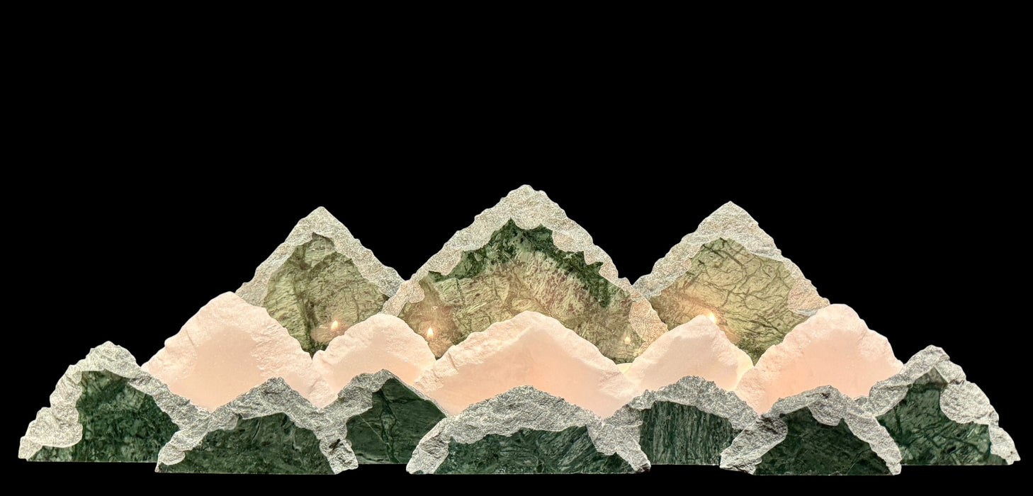 Illuminated marble mountainscape.