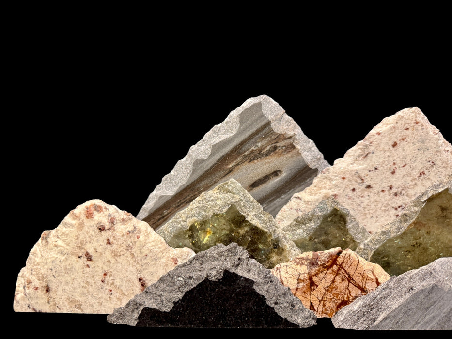 Illuminated labradorite mountainscape.