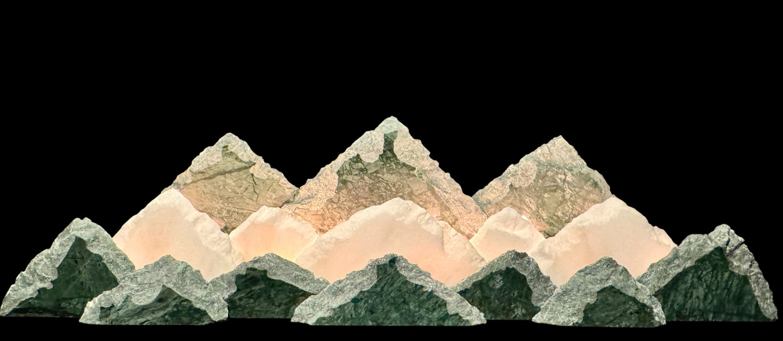 Illuminated marble mountainscape.
