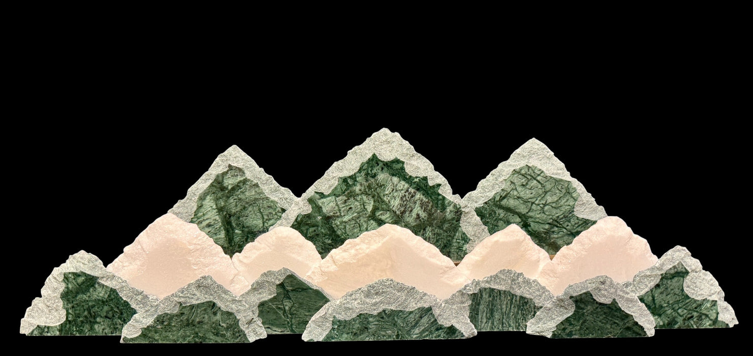 Illuminated marble mountainscape.