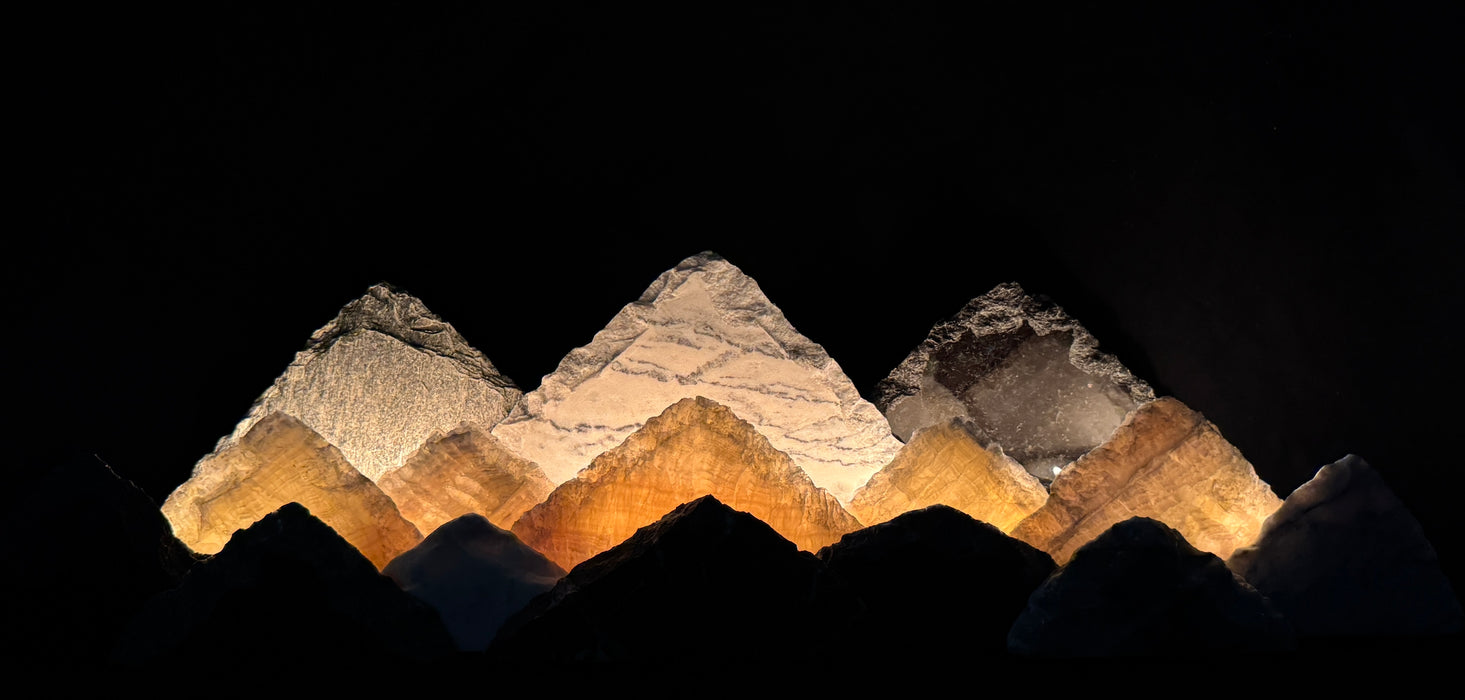 Illuminated onyx mountainscape.