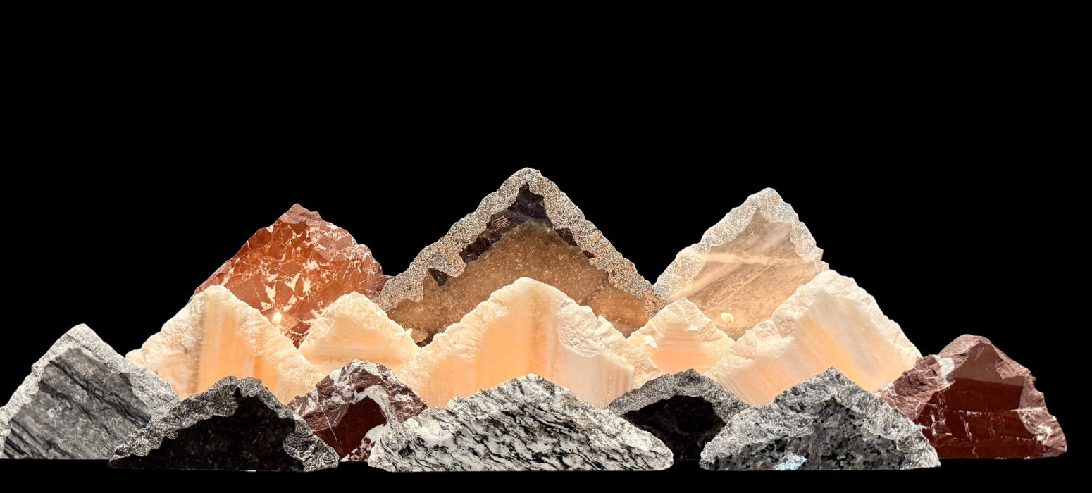 Illuminated onyx mountainscape.