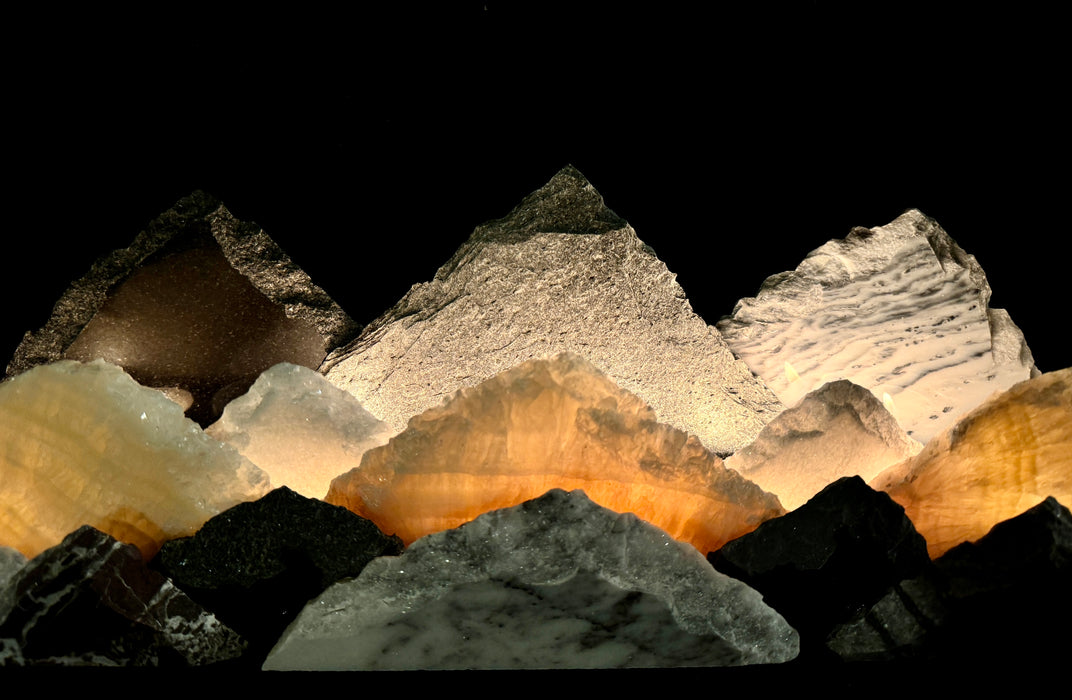 Illuminated onyx/marble mountainscape