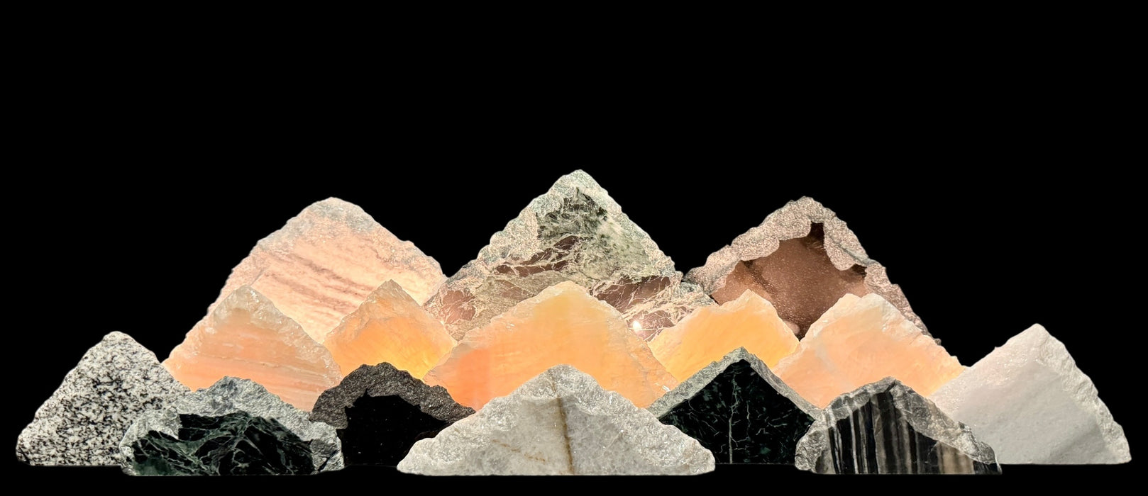 Illuminated onyx mountainscape.