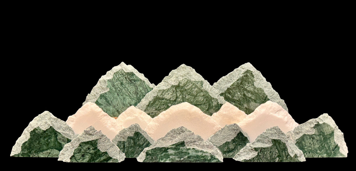 Illuminated marble mountainscape.