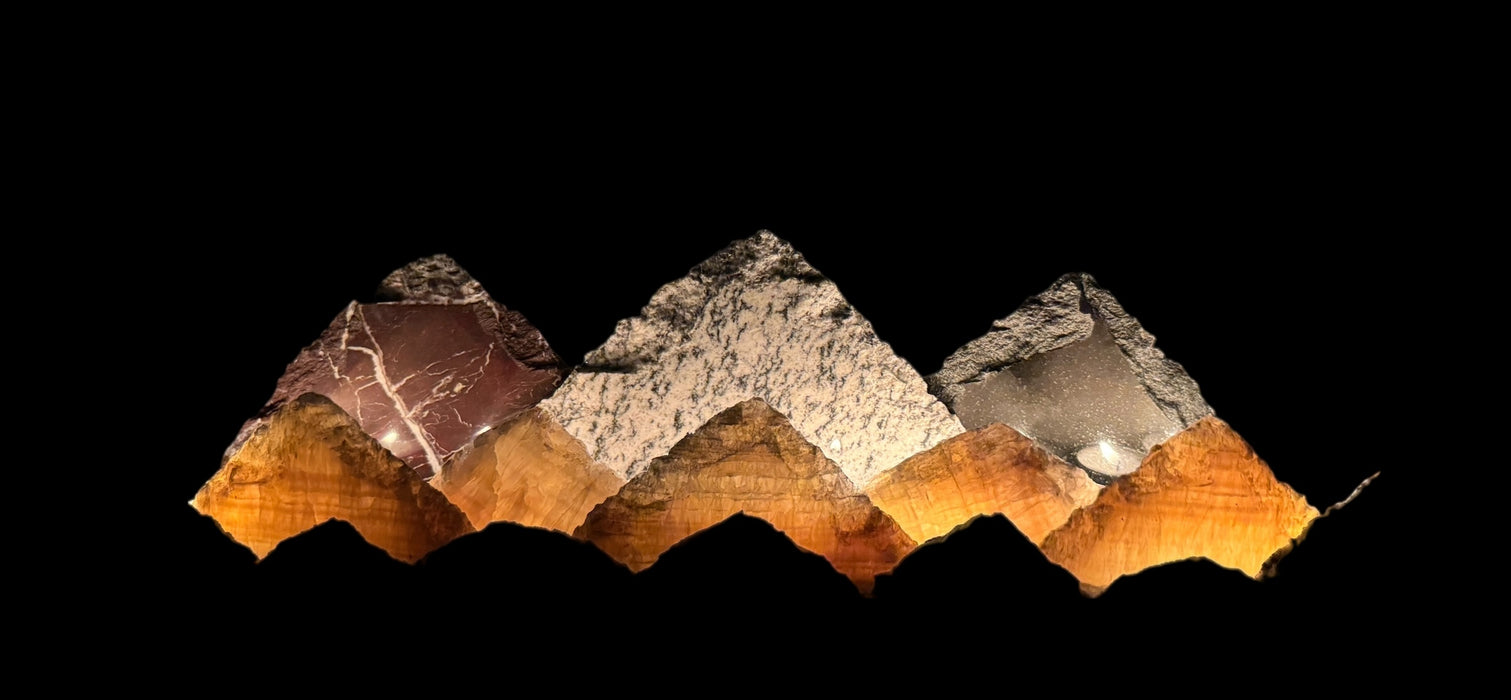 Illuminated onyx mountainscape.