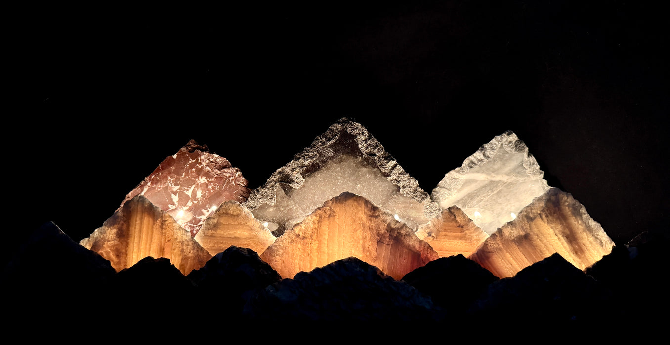 Illuminated onyx mountainscape.
