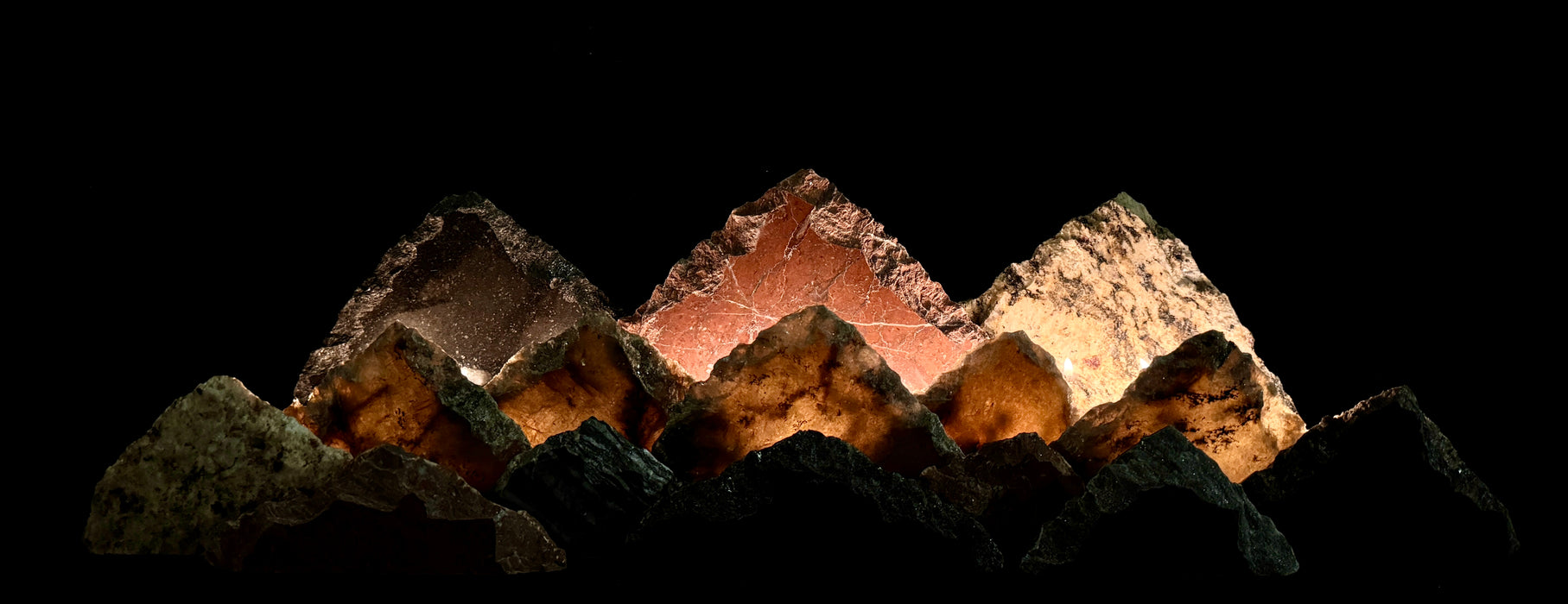 Illuminated labradorite mountainscape