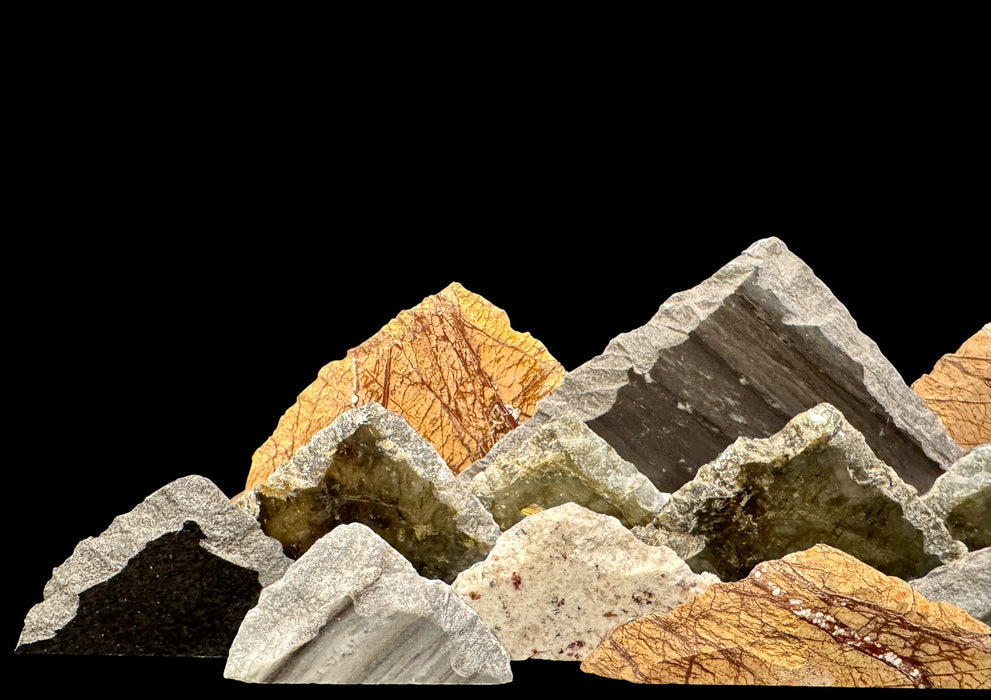 Illuminated labradorite mountainscape.