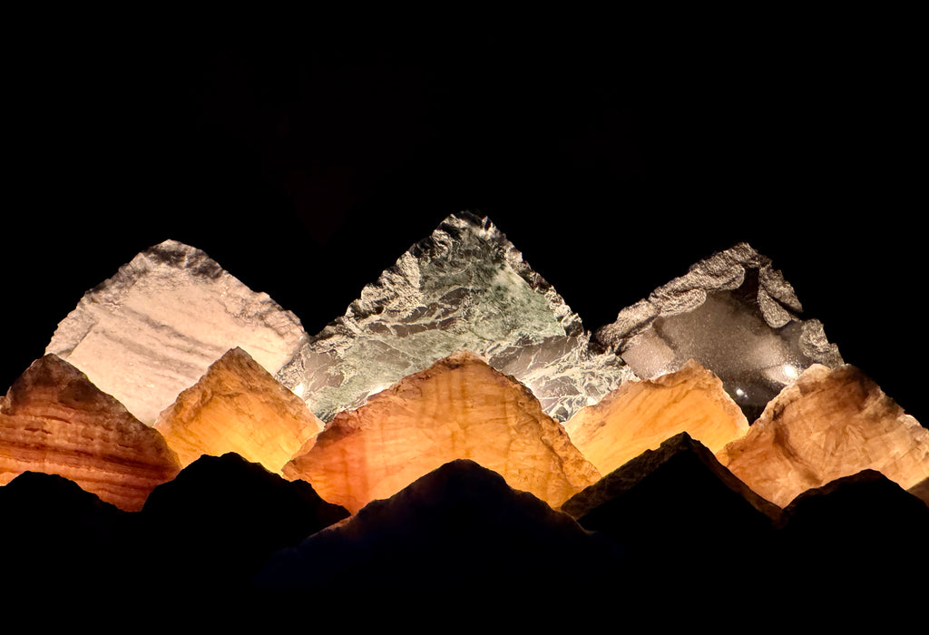 Illuminated onyx mountainscape.