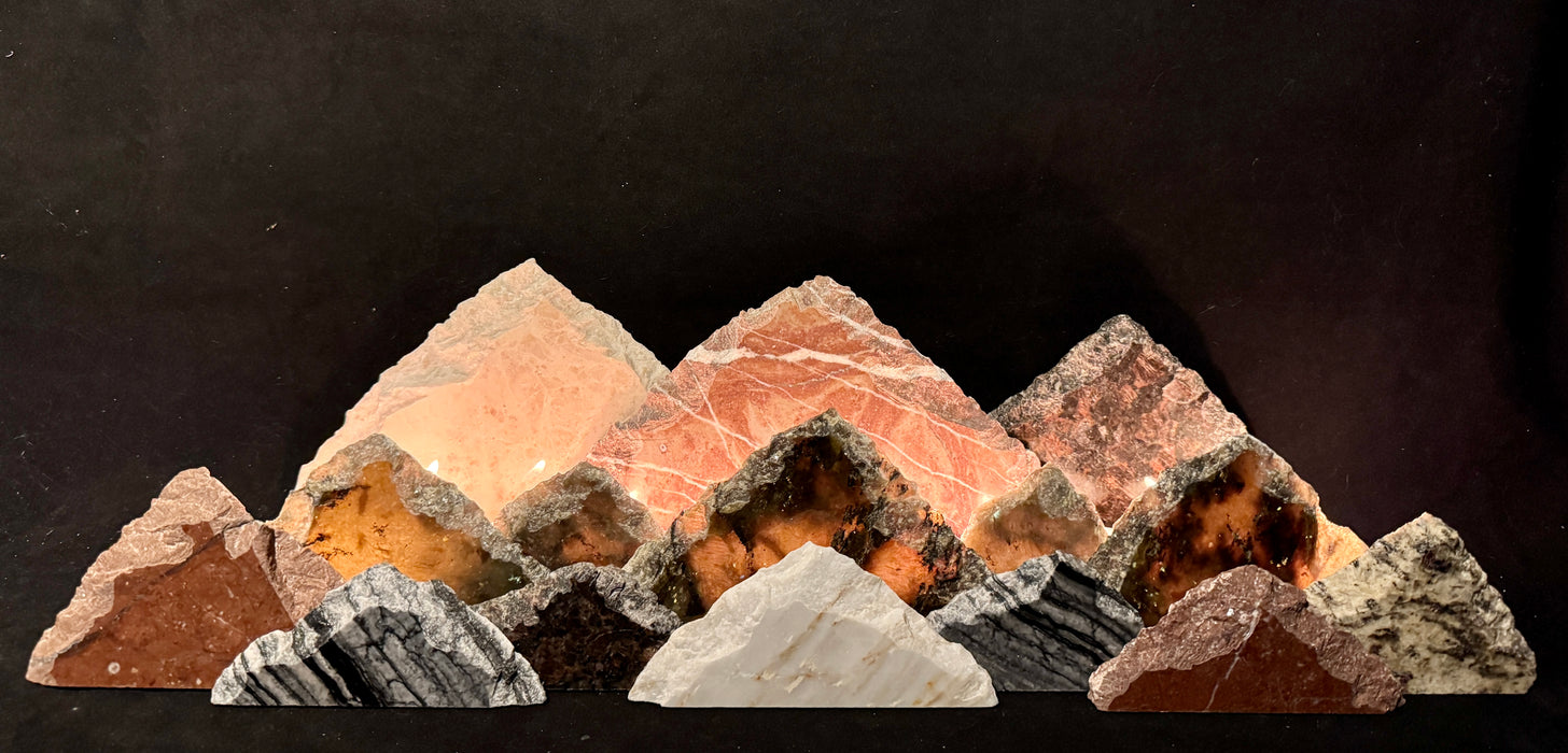 Illuminated labradorite mountainscape.