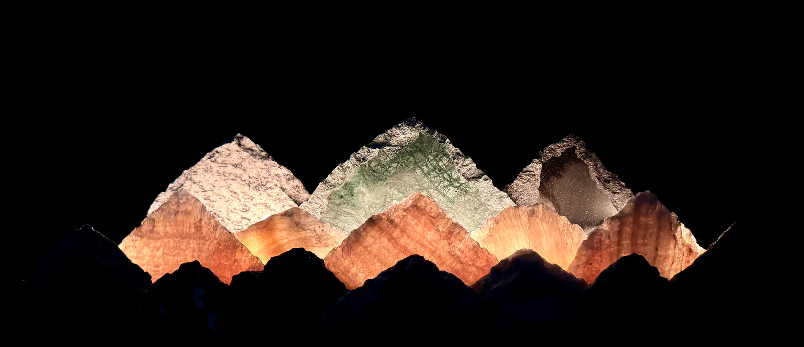 Illuminated onyx mountainscape.