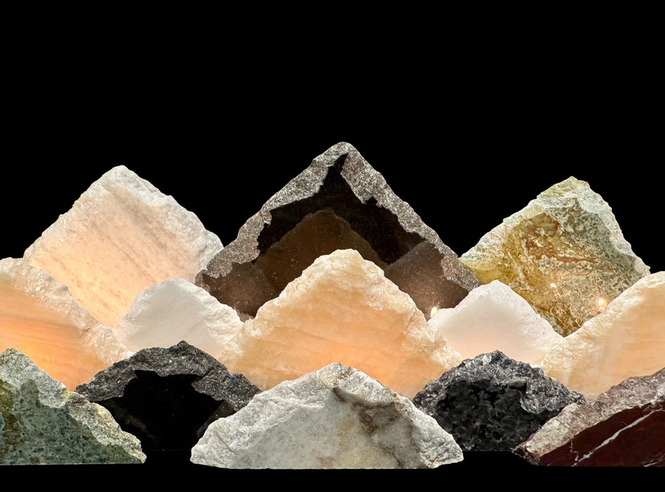 Illuminated onyx mountainscape.