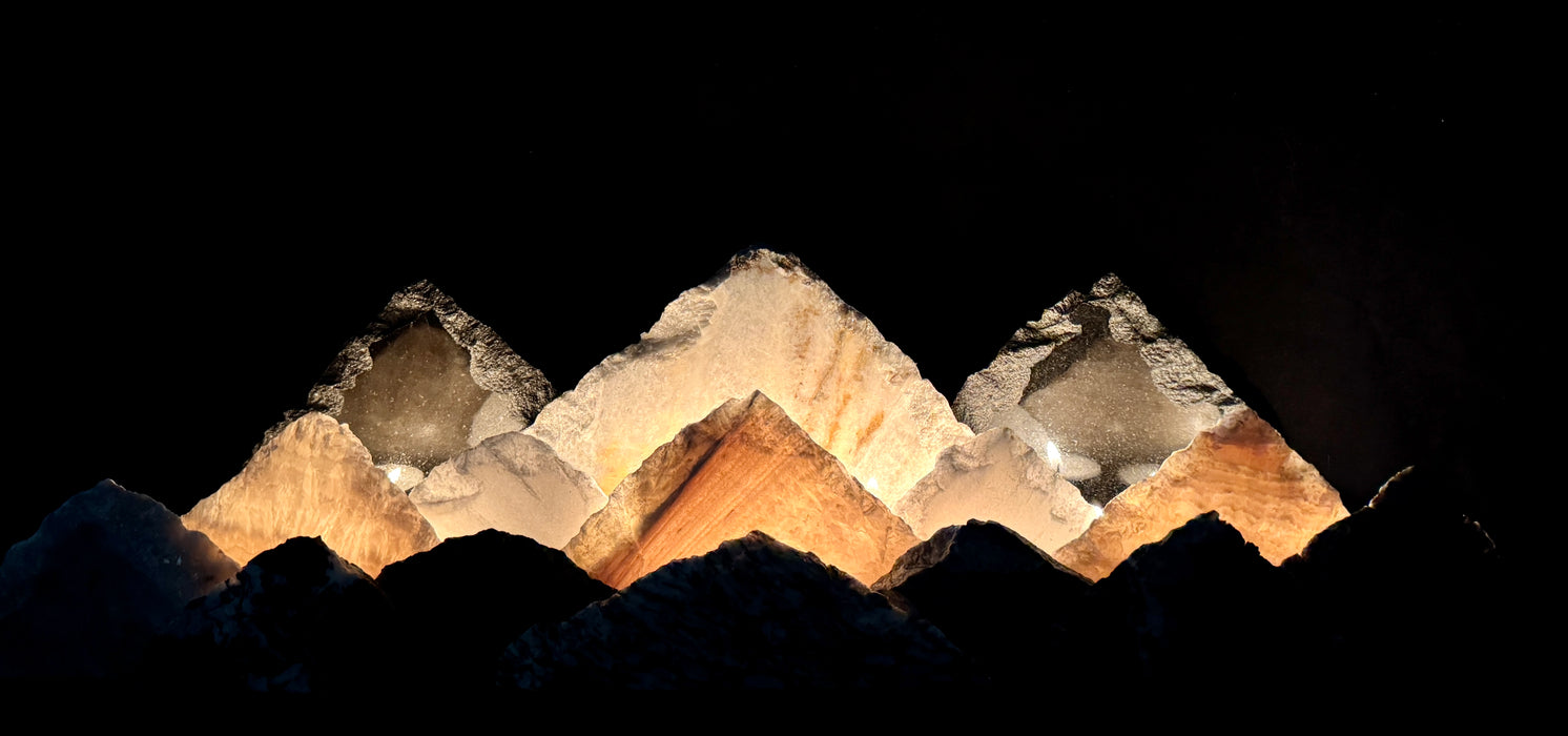 Illuminated onyx mountainscape.