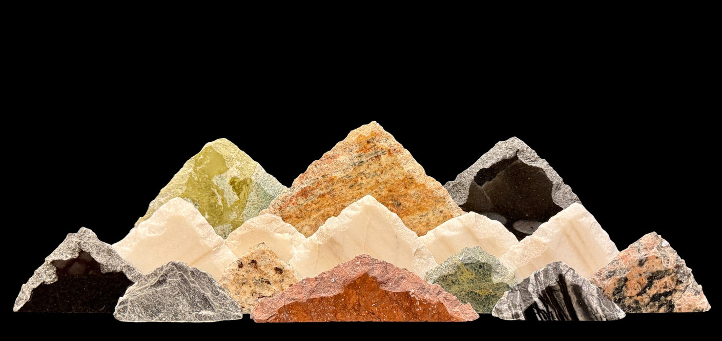 Illuminated marble mountainscape.
