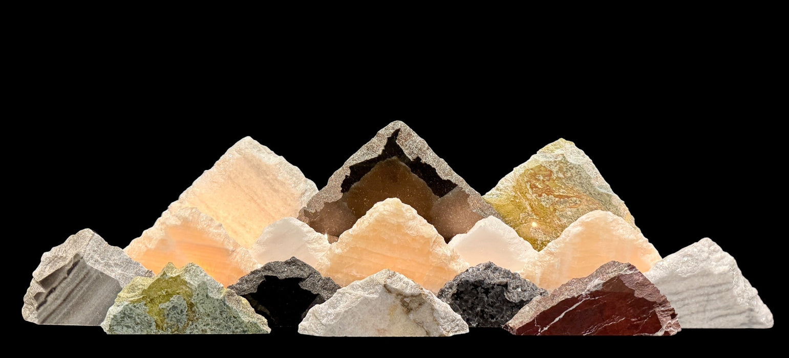 Illuminated onyx mountainscape.