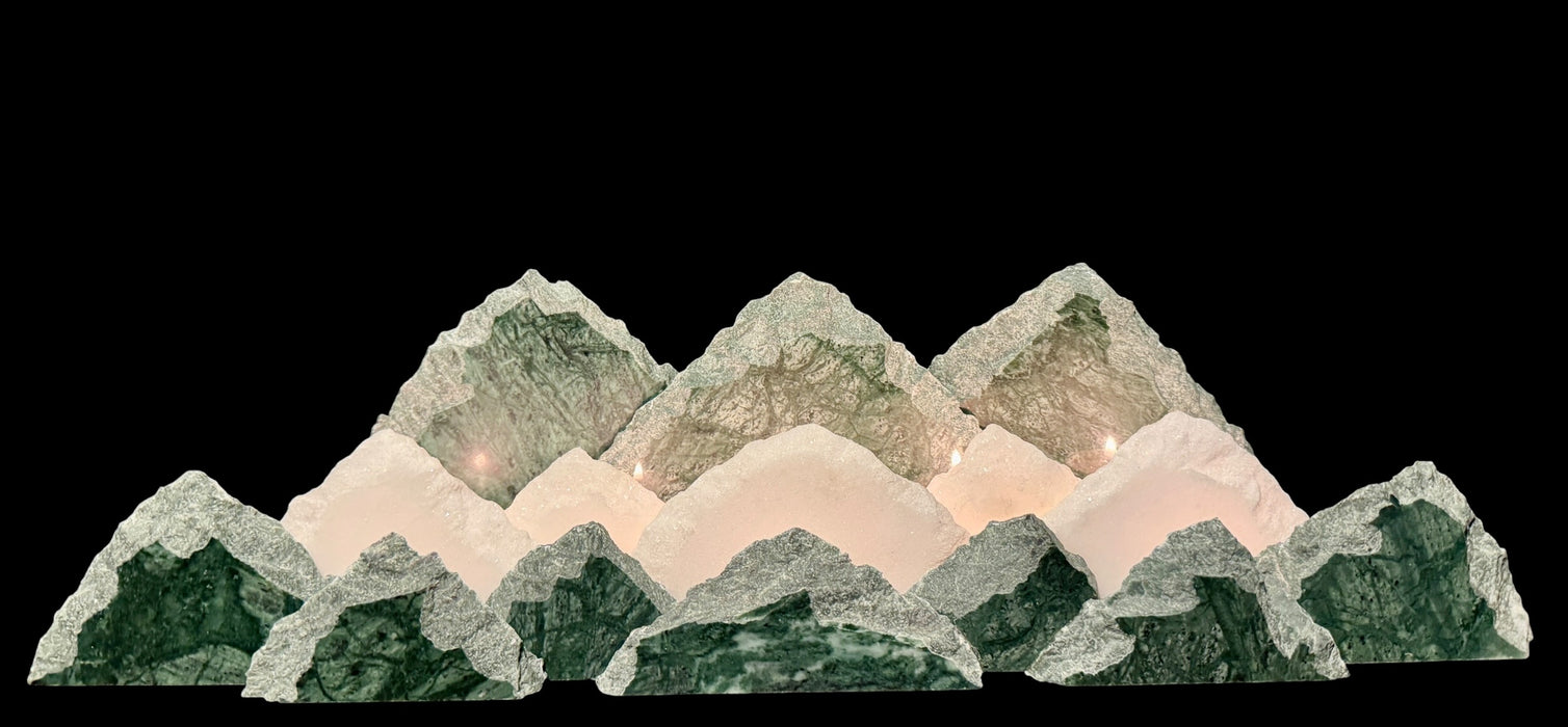 Illuminated marble mountainscape.