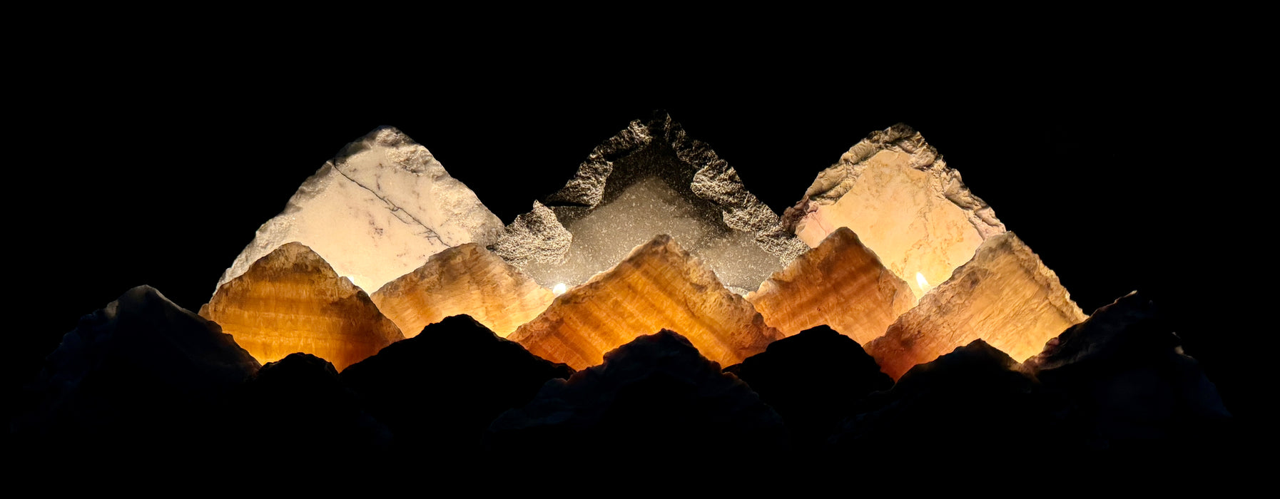 Illuminated onyx mountainscape.