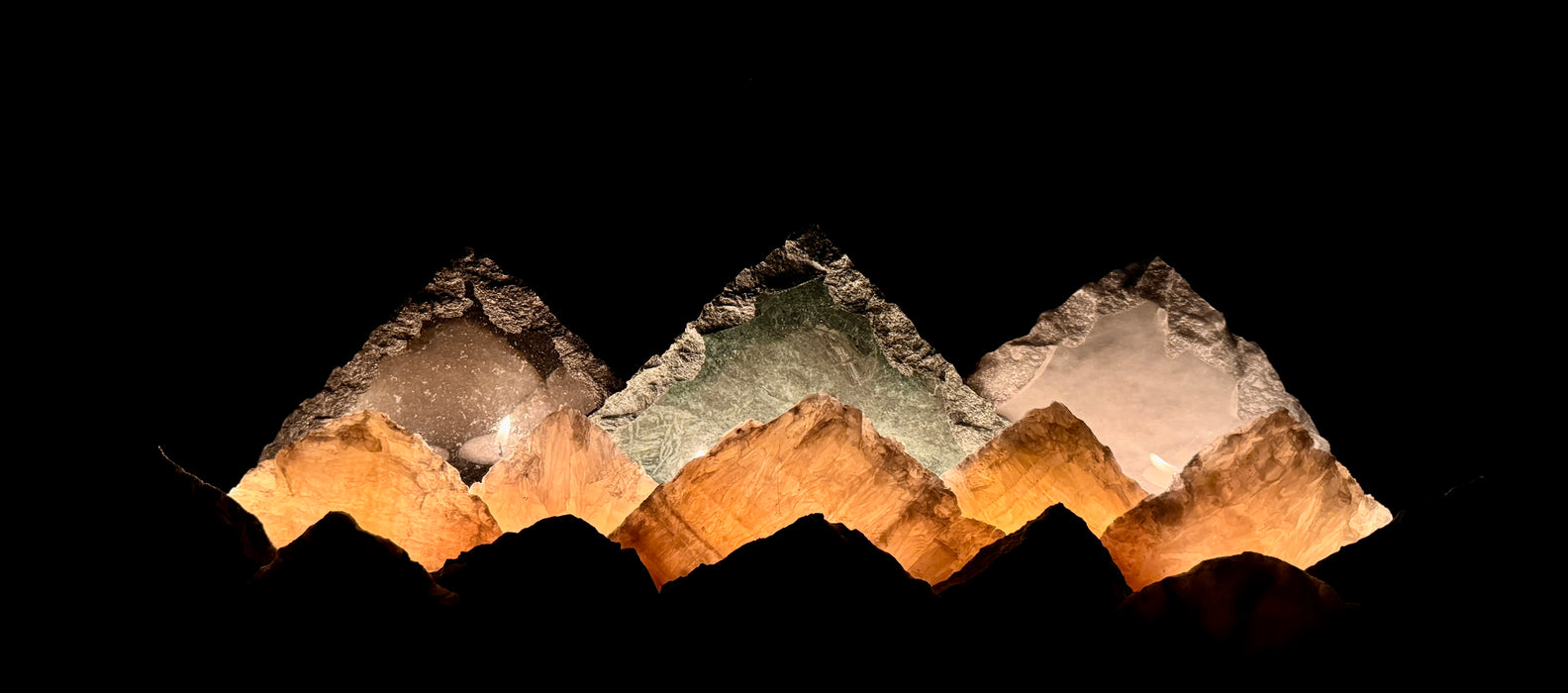 Illuminated yellow onyx mountainscape