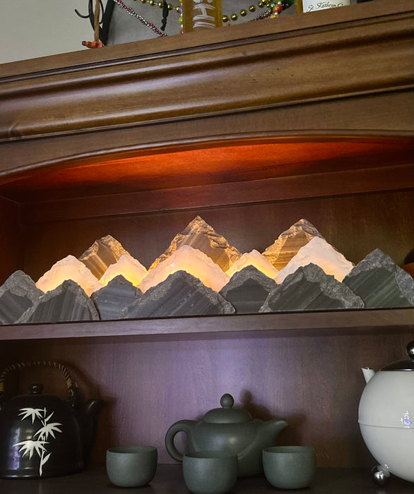 Illuminated marble mountainscape.