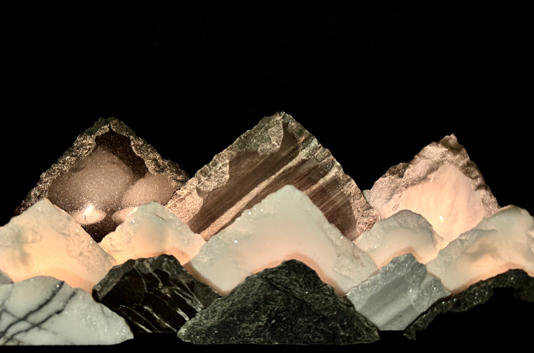 Illuminated marble mountainscape