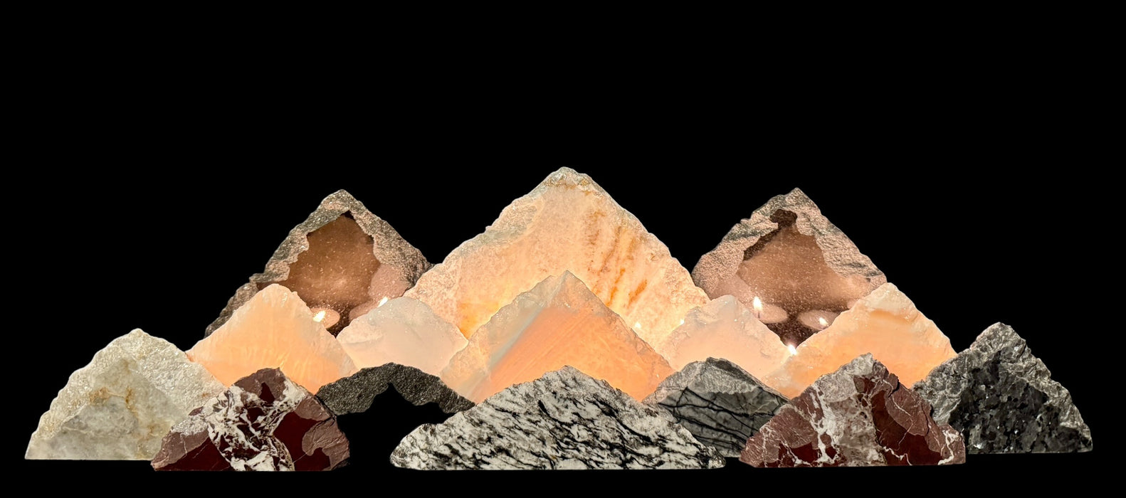 Illuminated onyx mountainscape.