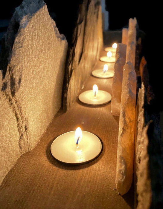 Illuminated marble mountainscape