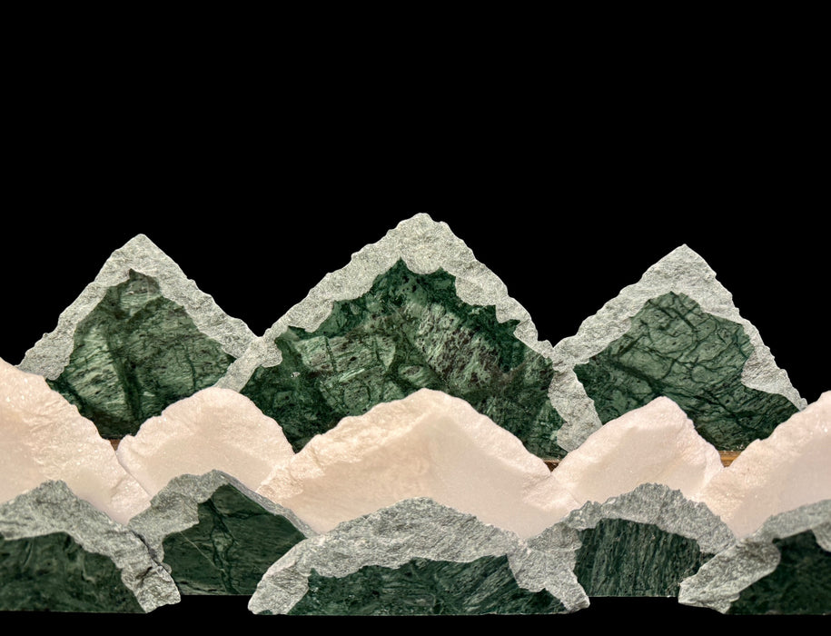 Illuminated marble mountainscape.