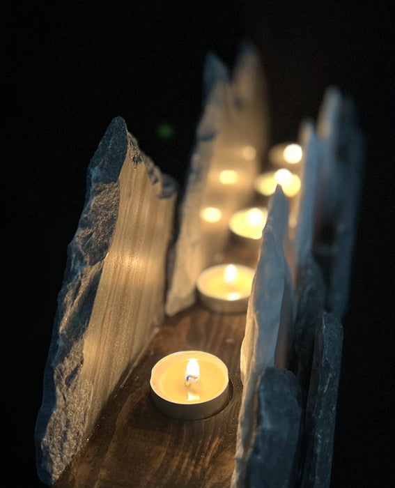 Illuminated labradorite mountainscape