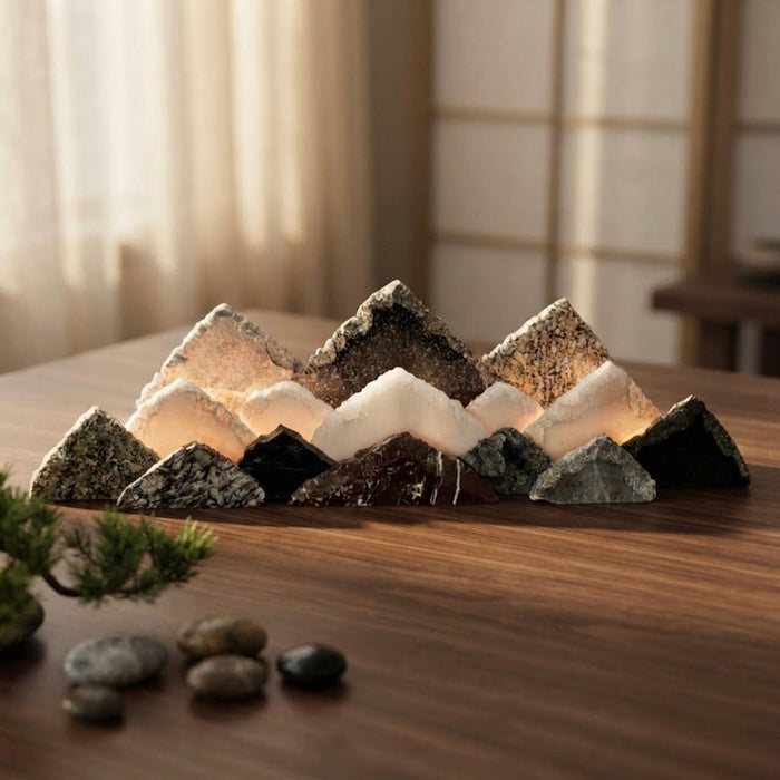 Illuminated marble mountainscape.