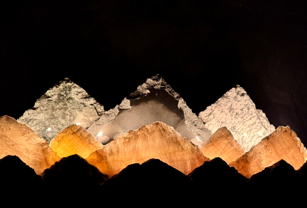 Illuminated onyx mountainscape.