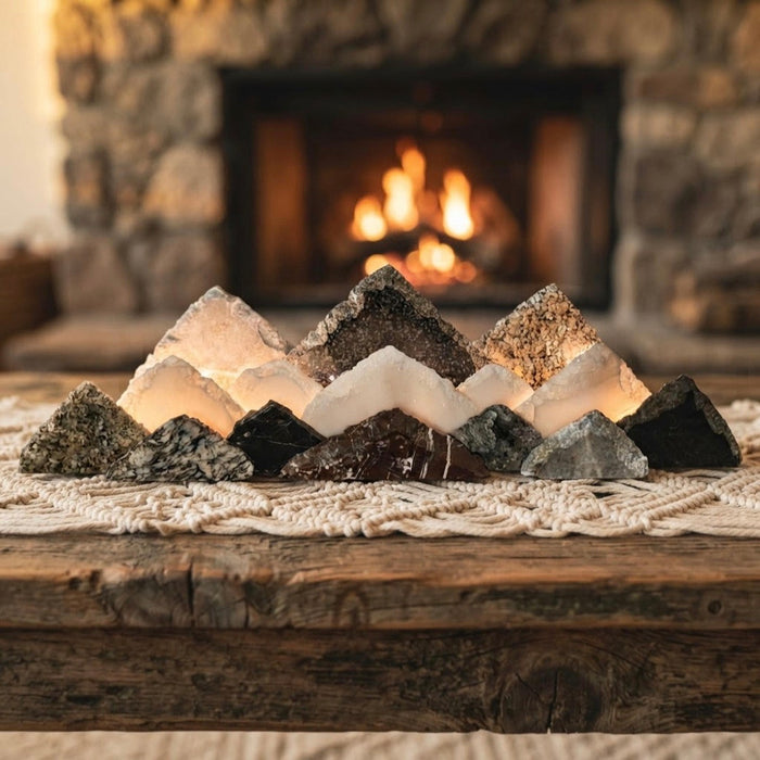 Illuminated marble mountainscape.