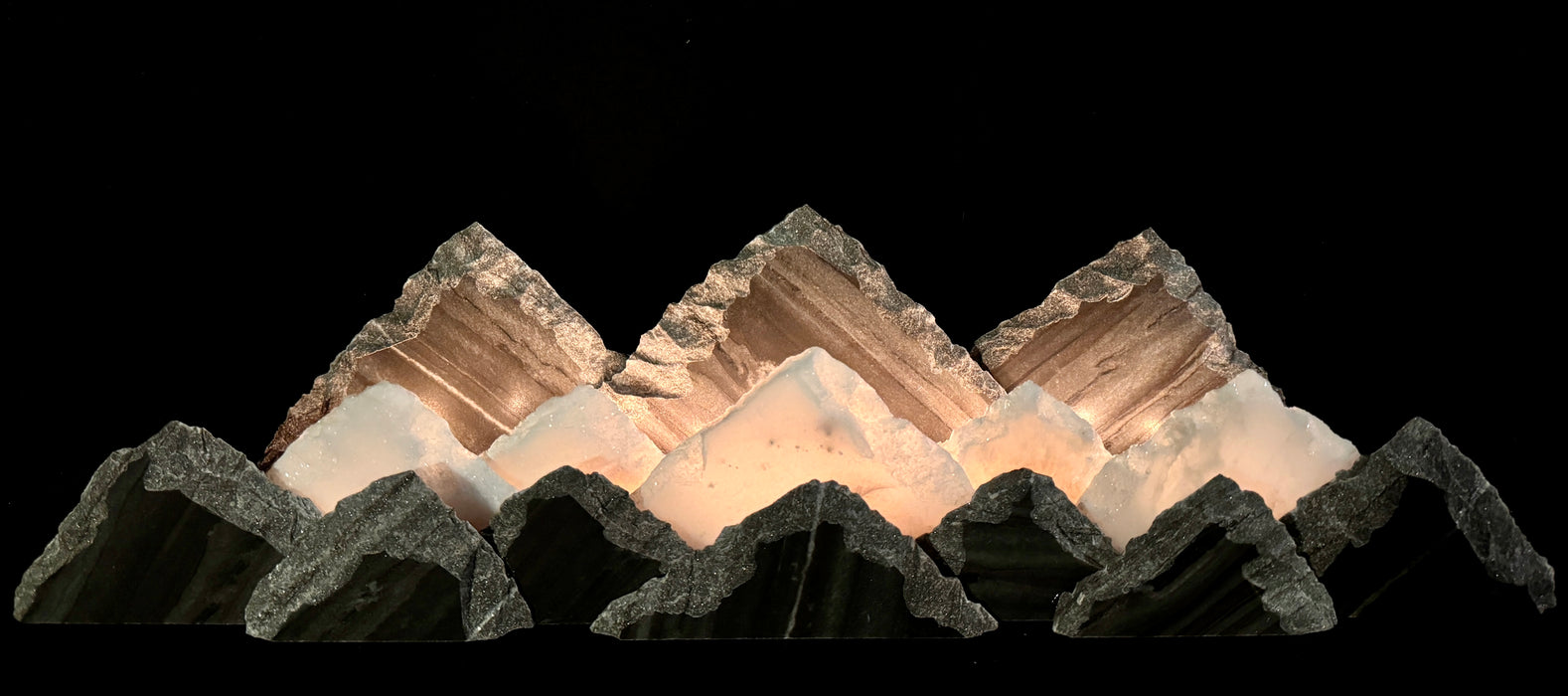 Illuminated marble mountainscape