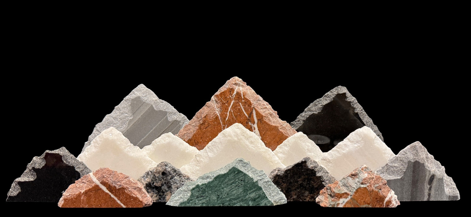 Illuminated marble mountainscape.