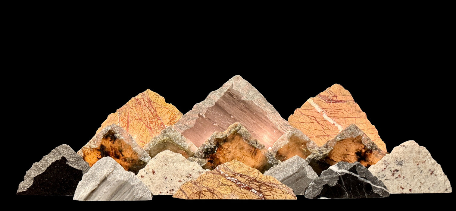 Illuminated labradorite mountainscape.