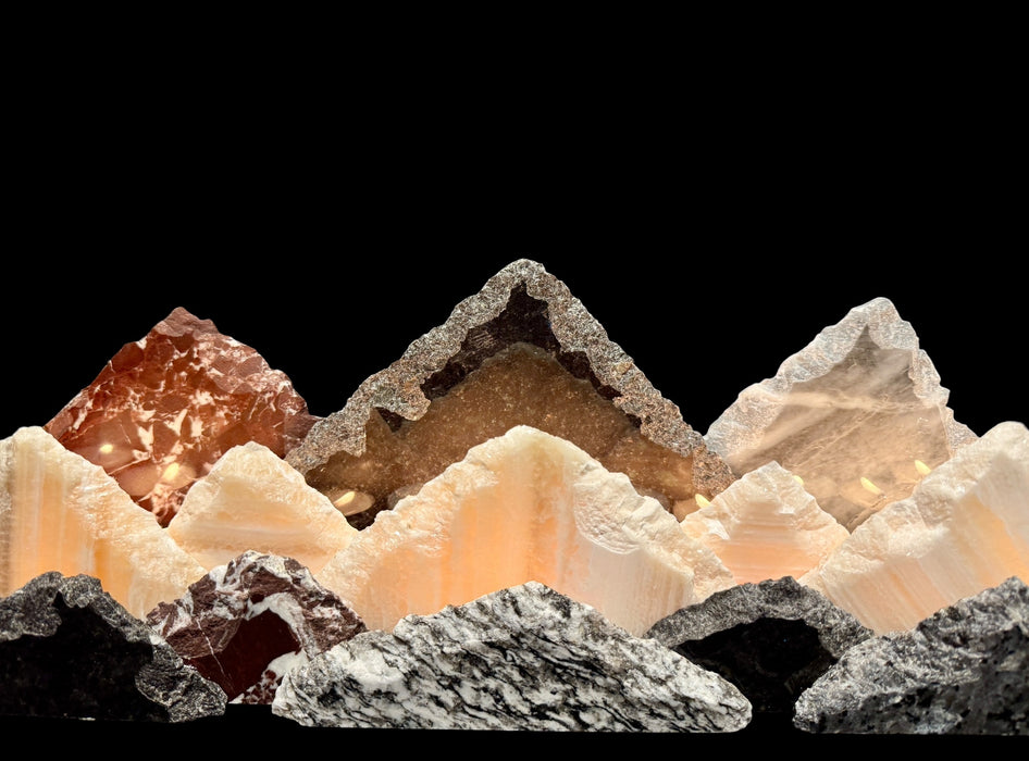 Illuminated onyx mountainscape.