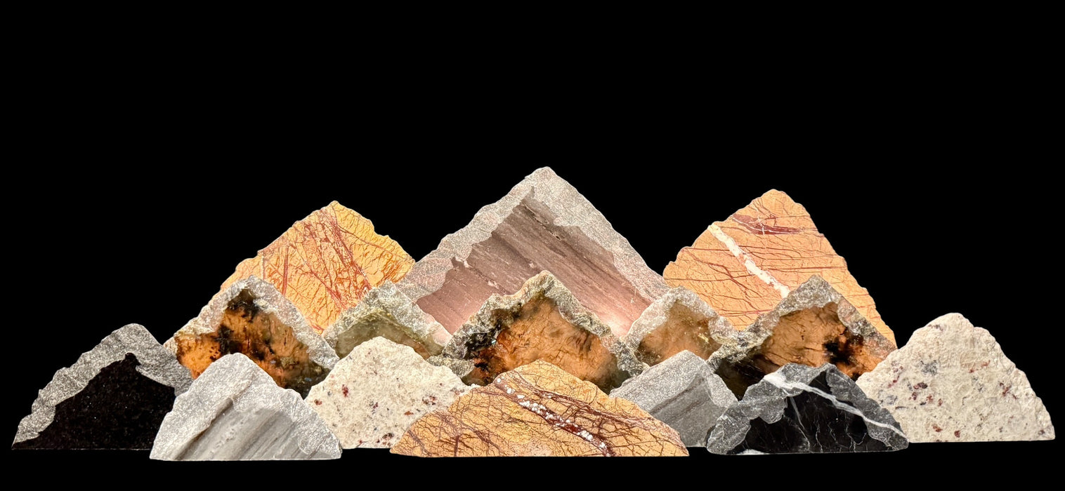 Illuminated labradorite mountainscape.